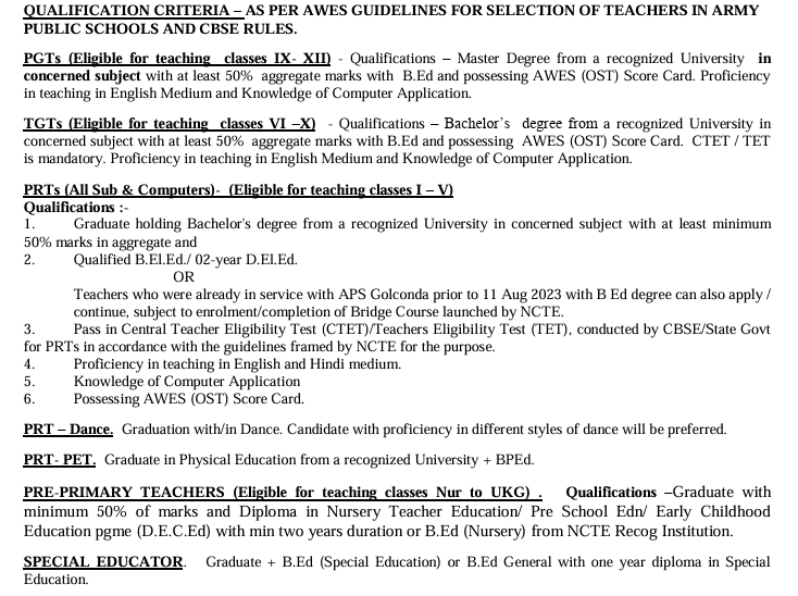 QUALIFICATIN CRITERIA